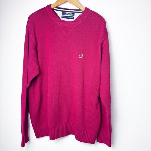 Vintage Tommy Hilfiger Red Cotton Shaker Crewneck Pullover Sweater Men’s Size XL - Picture 7 of 12